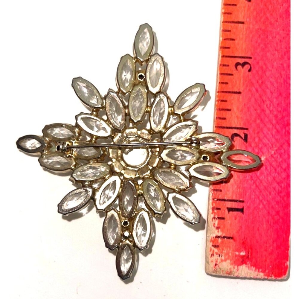 Massive Statement Colorless Rhinestone Crystal AB Brooch Vintage Jewelry Bridal - Picture 7 of 9